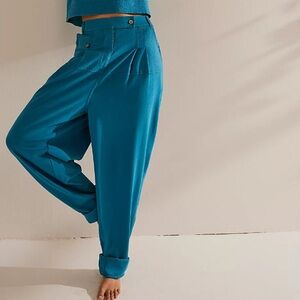 Free People Beach FreeEst Marici Pants Size L Teal Vacation Bohemian Summer